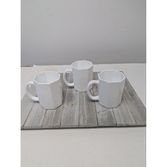Set of 3 Arcoroc France Octime White Glass Octagon Mugs Coffee - Picture 1 of 5
